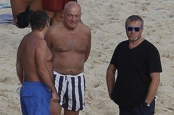 Roman Abramovich enjoying a sunny day with friends on the beach in St. Barts